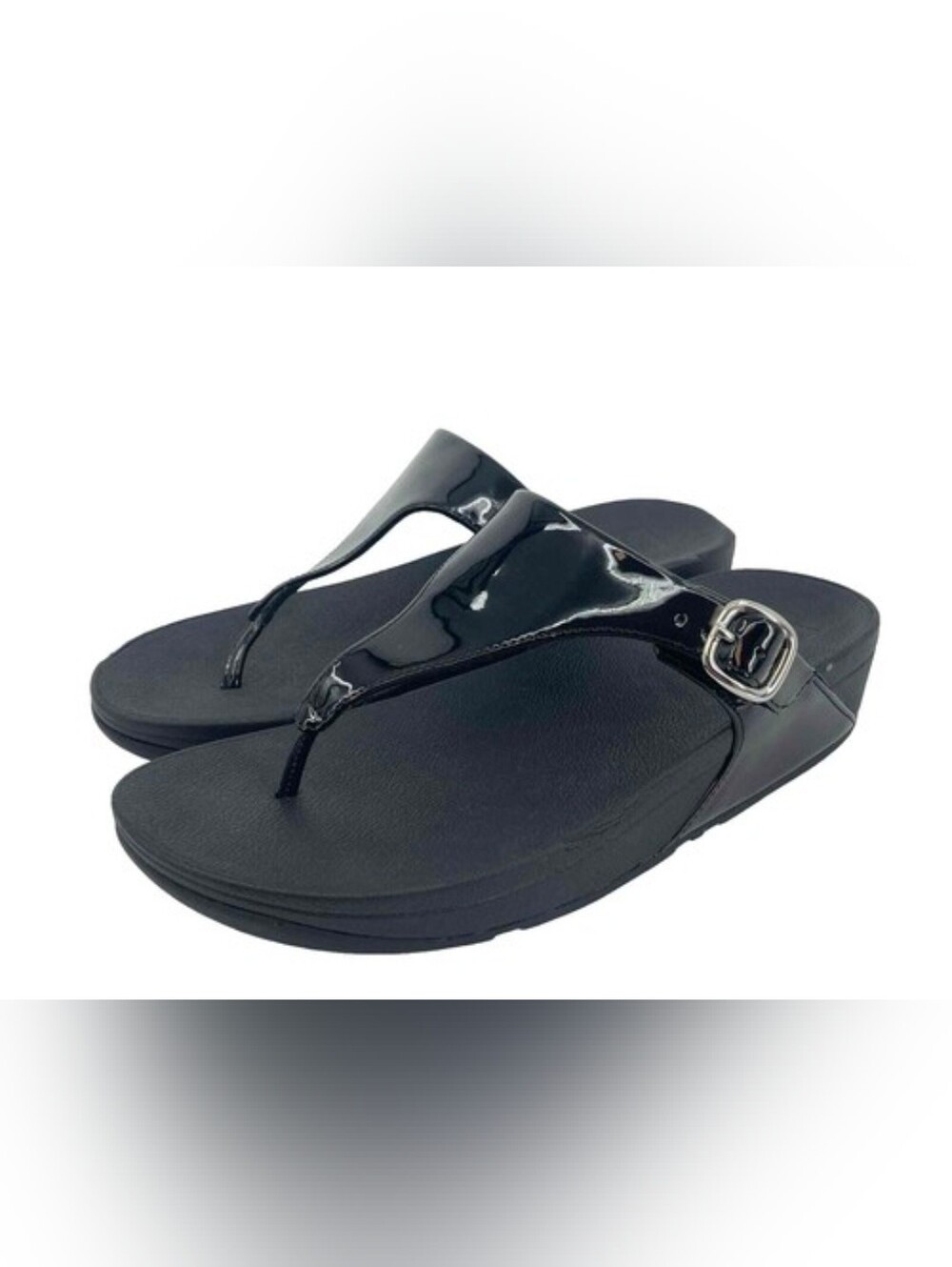 Fitflop Black Patent Thong Sandals with Buckle - Women